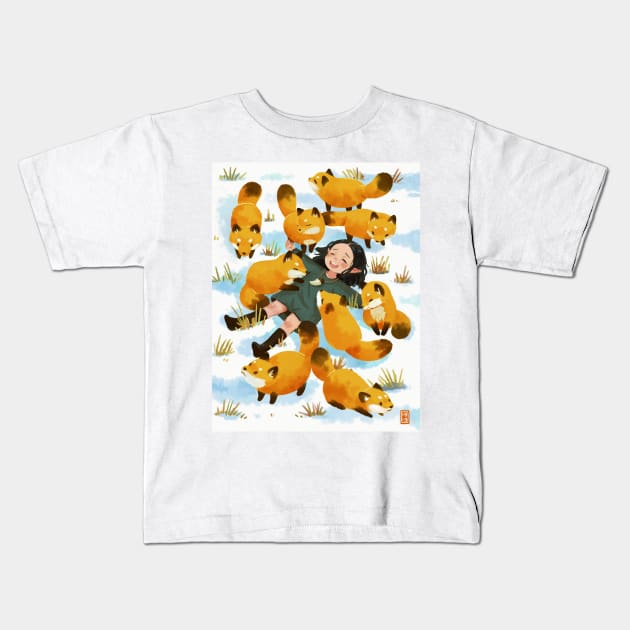 Snuggles with foxes Kids T-Shirt by Freeminds